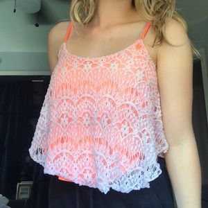 Neon orange & lace crop top!